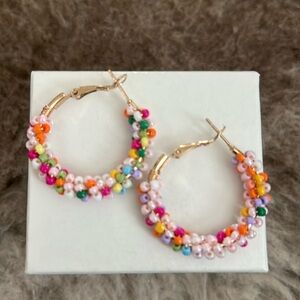 Rainbow colored Beaded Hoop Earrings